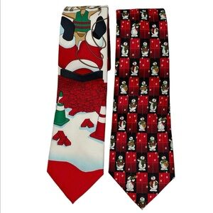 Christmas Novelty Neckties Reindeer Snowman Winter Holiday Men’s Ties Set of 2